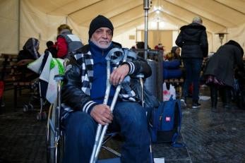 Khalid was able to rest in one of prosper global's shelters before the staff helped him and his son move forward.