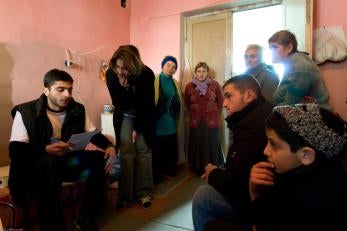 A former school building now being housed with IDP's from the Gori area who were dislocated by the bombing. Prosper Global staff meet with them to assess their winterization needs. Photo: Jeffrey Austin for Prosper Global