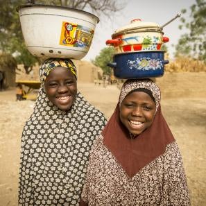 Friends mariya and badariya in niger after participating in one of prosper global's discussion groups for girls. photo: sean sheridan for prosper global