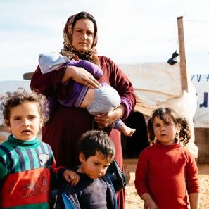 A woman with four young children in lebanon