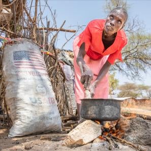 Kenyan woman cooking outside.