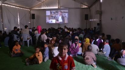 Prosper Global and UNICEF have set up a “cinema tent” in Za'atari camp, where kid-friendly movies are shown daily.