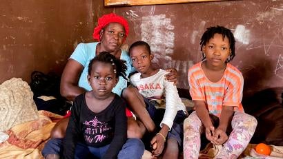 Relia and her children lost their home in L’Asile and have taken shelter in a school, along with 200 other people. Even with the risk of COVID-19, people are unable to social distance sufficiently under these circumstances where shelter is sparse.