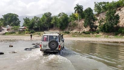 In order for us to reach the rural and mountainous L’Asile from Nippes, we must cross rivers and low-lying areas that had flooded from Tropical Storm Grace.
